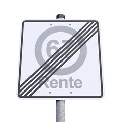 Verkehrsschild - Aufgehoben - Arbeit Rente 67 - Freisteller - Freigestellt