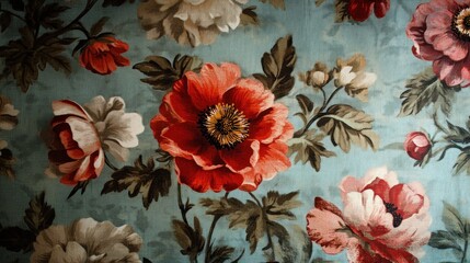 Floral Pattern on a Blue Fabric