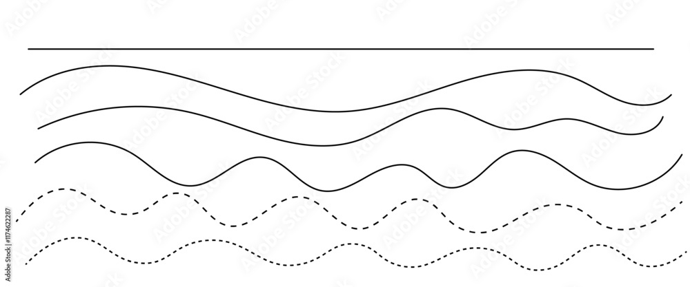 Poster Vector curve wave seamless pattern background. Abstract thin gray and white wavy lines background.