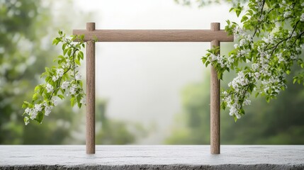 Fototapeta premium A wooden sign with a tree branch on it