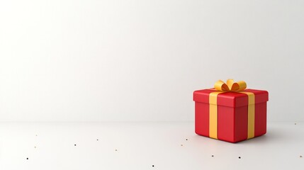 Obraz premium Red Gift Box with Yellow Bow in Star Pattern on White Background