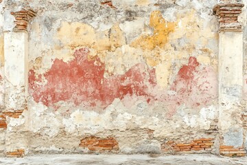 Obraz premium Aged stucco wall, red, yellow, brick, texture, background