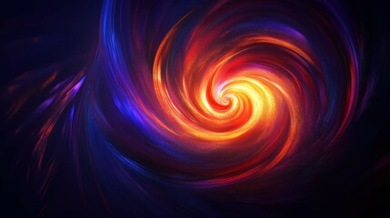 Obraz premium Swirling neon spiral, vibrant rainbow colors, glowing energy vortex, abstract digital art, electric blue and purple hues, dynamic motion blur, cosmic whirlpool, dark background, luminous streaks, psyc