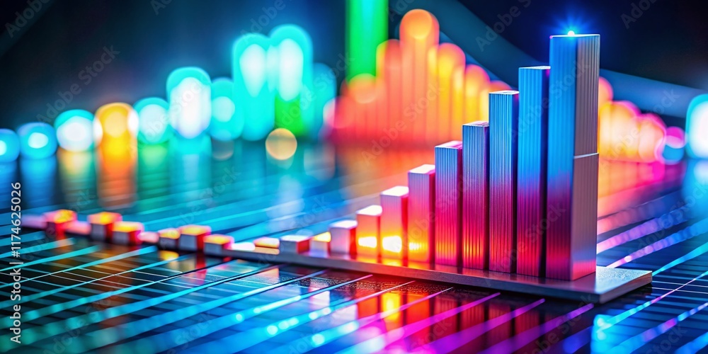 Poster dramatic data decline: tilt-shift bar graph visualization of falling digital trend