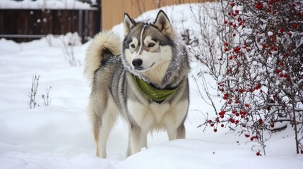 Naklejka premium Playful Husky in Snowy Forest