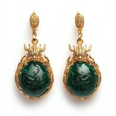 Elegant jade earrings featuring intricate dragon designs set in gold, perfect for adding a touch of...