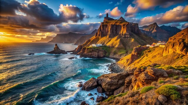 Dramatic Gran Canaria Coastline: High Cliffs & Roque Farallon, Galdar, Canary Islands, Spain
