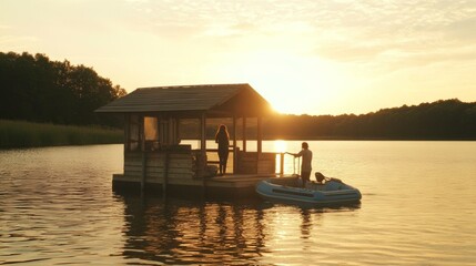 Fototapeta premium Peaceful Boating Experience at Sunset