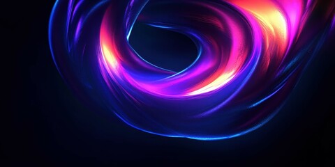 Swirling neon spiral, vibrant rainbow colors, glowing energy vortex, abstract digital art, electric blue and purple hues, dynamic motion blur, cosmic whirlpool, dark background, luminous streaks, psyc