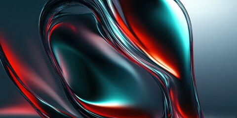 Luxurious silk fabric, flowing curves, teal and red color palette, glossy texture, abstract waves, liquid metal appearance, dynamic folds, high contrast, smooth surfaces, elegant drapery, futuristic d