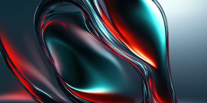 Luxurious silk fabric, flowing curves, teal and red color palette, glossy texture, abstract waves, liquid metal appearance, dynamic folds, high contrast, smooth surfaces, elegant drapery, futuristic d