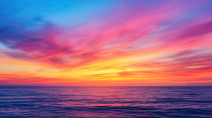 Fototapeta premium stunning sunset over ocean, featuring vibrant orange and purple hues in sky, reflecting beautifully on calm water surface