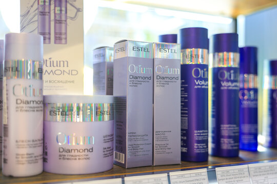 Estel otium diamond hair products display on store shelf. September 18, 2024 Balti Moldova