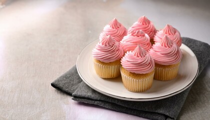 Delicious mini cupcakes with pink creamy frosting