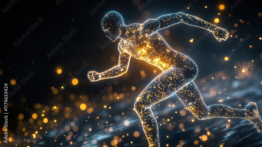 Poster a dynamic digital representation of a runner in motion.