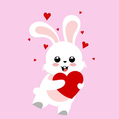 Rabbit with heart, A Cute Rabbit holding a heart that says love, 
