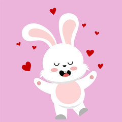 Draw character Rabbit fall in love for Valentine day. Hand Drawn cute rabbit with love for valentines days.
