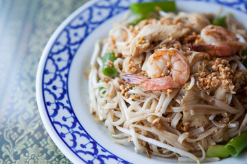 A fresh shrimp dish sits on a table at a Thai restaurant.