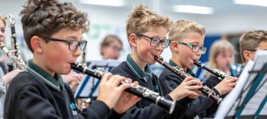 Young musicians joyfully collaborating in a band practice room while tuning their instruments