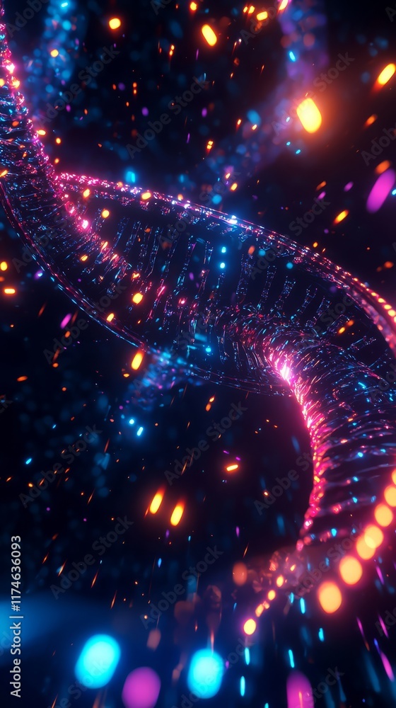 Poster neon helix: abstract cosmic swirl of vibrant pink and blue neon lights, creating a mesmerizing visua