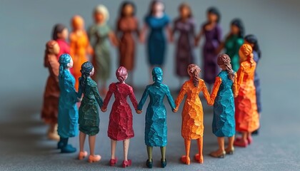 Diverse women holding hands in a circle, 