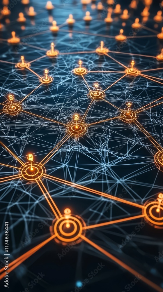 Poster global network connection: abstract digital illustration depicting a complex network of interconnect