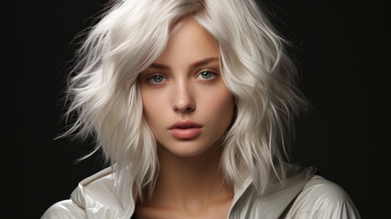 Fototapeta premium Stylish Platinum Blonde Bob Hairstyle