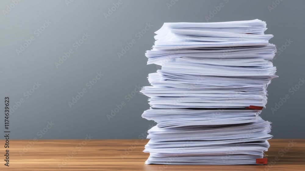 Aufkleber stack of unorganized papers on table against minimalist background for office or workspace setting