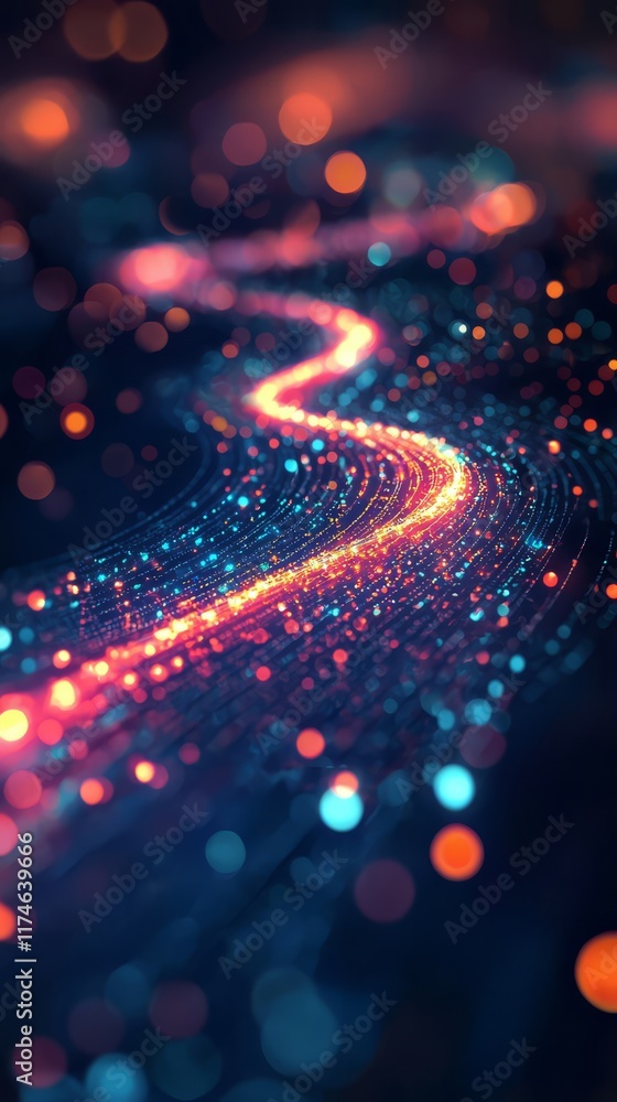 Poster abstract glowing pathway: a mesmerizing digital artwork depicting a vibrant, glowing pathway winding