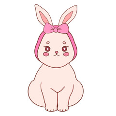 Cute pastel Easter bunny wearing coquette bow cartoon character doodle illustration
