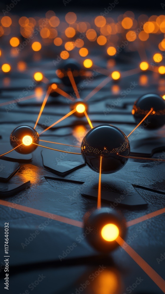 Aufkleber illuminated network: abstract close-up of a network of interconnected glowing spheres, representing 