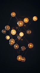 Obraz premium Intertwined Light: A mesmerizing abstract composition of glowing orbs connected by a delicate web of lines against a dark backdrop, radiating warmth and an ethereal glow. 