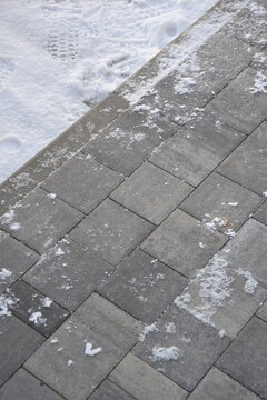 block paving bricks covered in snow