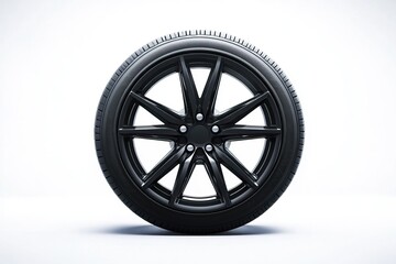 Obraz premium Black Car Wheel on a White Background