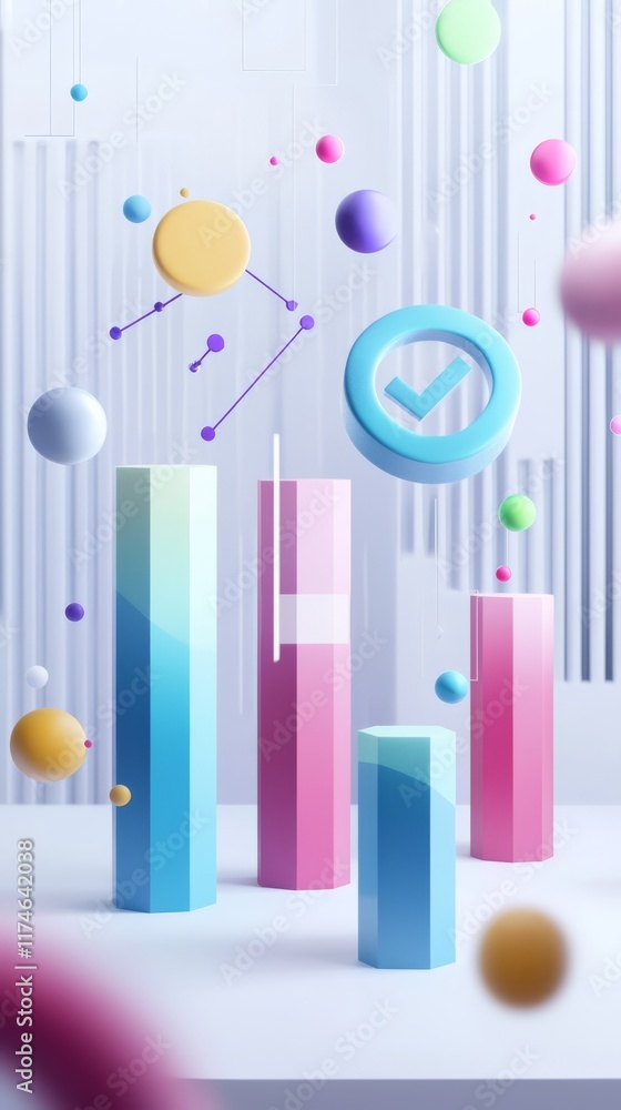 Poster geometric data visualization: a modern and artistic representation of data, with colorful geometric 