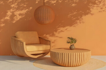 3D Render Cozy Wooden Chair and Table