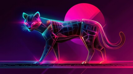 Futuristic digital collectible card featuring a tiger stylized vector art with glowing neon colors dynamic lighting cyberpunk background
