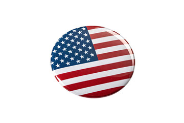 A slightly angled perspective of a shiny badge with the U.S. flag, highlighting the stars and stripes in striking detail, isolated on a transparent background