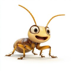 Cheerful termite depicted playfully in 3D cartoon.