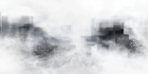 Abstract landscape, minimalist, monochromatic, misty mountains, ink wash, horizon line, ethereal, atmospheric, soft edges, black and white, tranquil, zen-like, subtle gradients, negative space, dreamy