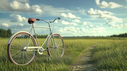 Naklejka premium Vintage Bicycle in Summer Field: A Peaceful Ride