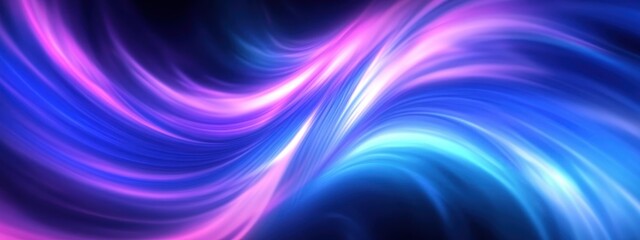 Obraz premium Abstract energy waves, flowing light streams, cosmic art, neon blue and purple colors, glowing ethereal ribbons, dark space background, digital art, vibrant luminescence, futuristic design, smooth cur