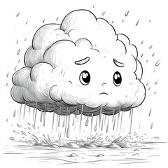 Sad Rainy Cloud Cartoon Illustration