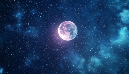 Obraz premium dreamy abstract night sky filled with a glowing moon and shimmering stars, evoking a sense of magic and tranquility, ideal for Ramadan designs and serene backgrounds