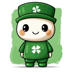 Adorable Cartoon Leprechaun Character Design with Four-Leaf Clover