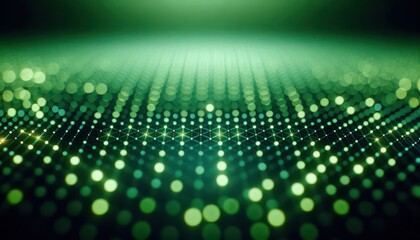 A macro view of flat pixels in minimal rows of luminous green dots fading into a large solid green background