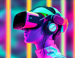 a woman wearing a virtual reality goggles