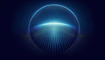 A macro view of flat pixels in minimal rows of luminous blue dots fading into a large solid navy blue background