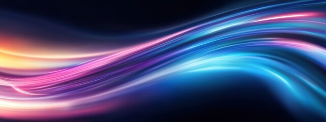 Fototapeta premium Abstract energy waves, flowing light streams, cosmic art, neon blue and purple colors, glowing ethereal ribbons, dark space background, digital art, vibrant luminescence, futuristic design, smooth cur