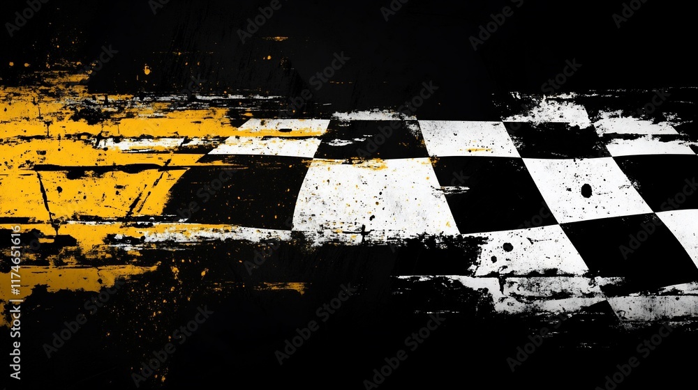 Poster checkered flag on a grunge background.